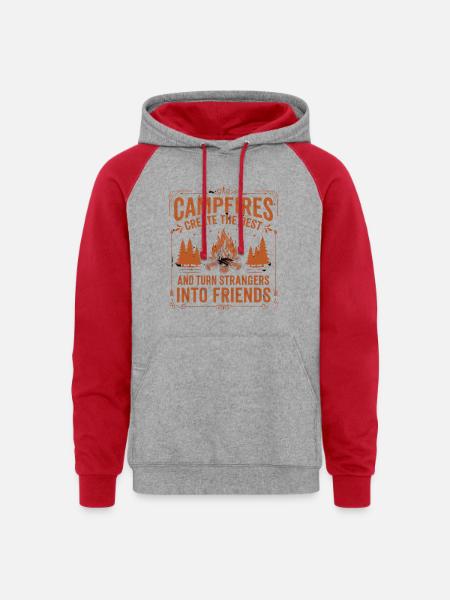 Campfires Turn Strangers Into Friends - Unisex Colorblock Hoodie - heather grey/red