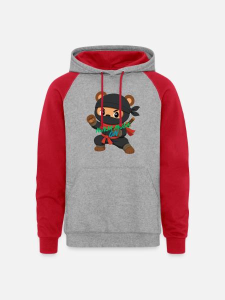 Ninja Panda Bear Mode On - Unisex Colorblock Hoodie - heather grey/red