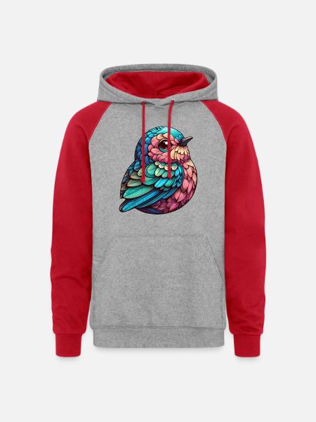 Vibrant Feathered Serenity - Unisex Colorblock Hoodie - heather grey/red