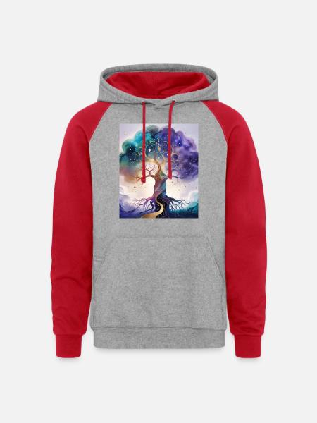 Nebula Bloom - Unisex Colorblock Hoodie - heather grey/red