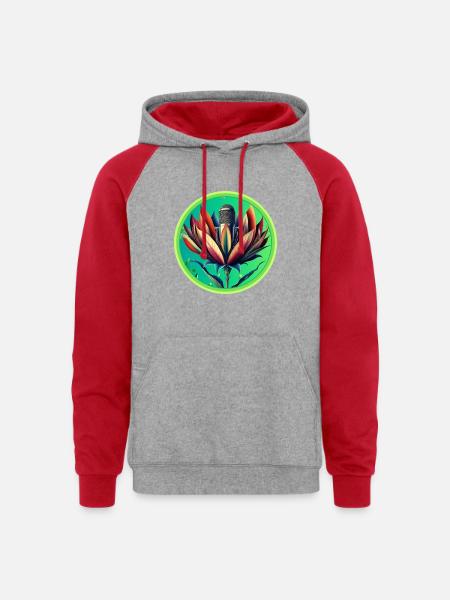 Blooming Microphone - Unisex Colorblock Hoodie - heather grey/red