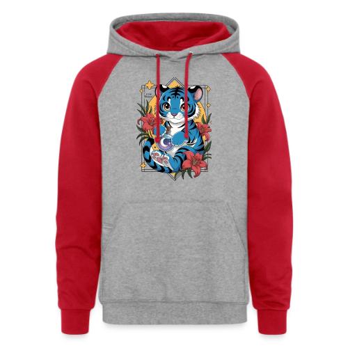 Mystic Blue Tiger Anime Potion Design – Cute tiger - Unisex Colorblock Hoodie