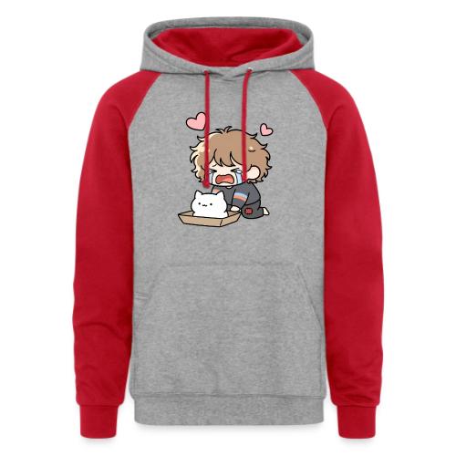 Crying Chibi Boy with Stray Cat - Unisex Colorblock Hoodie