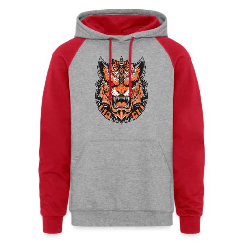 Tribal Demon Wolf Mask - Unisex Colorblock Hoodie