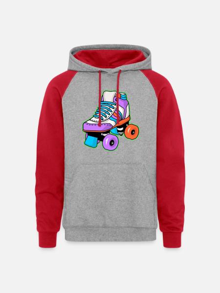 Roller Skating Skater - Unisex Colorblock Hoodie - heather grey/red