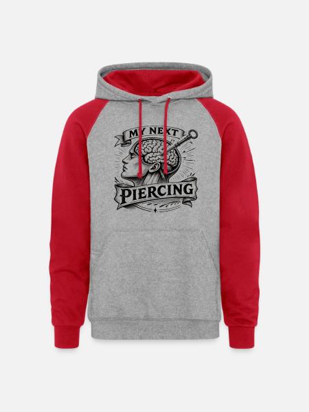 My Next Piercing Brain - Unisex Colorblock Hoodie - heather grey/red