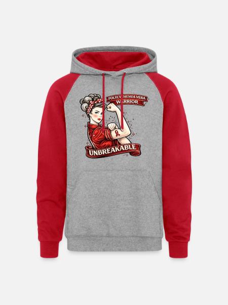 Unbreakable Polycythemia Vera Warrior - Unisex Colorblock Hoodie - heather grey/red