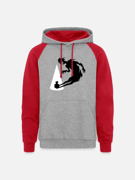 Cone Silhouette with Leaning Figure - Unisex Colorblock Hoodie - heather grey/red