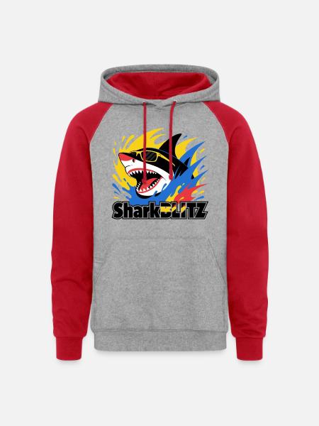 Neon Shark Splash Sunglasses Tee - Unisex Colorblock Hoodie - heather grey/red
