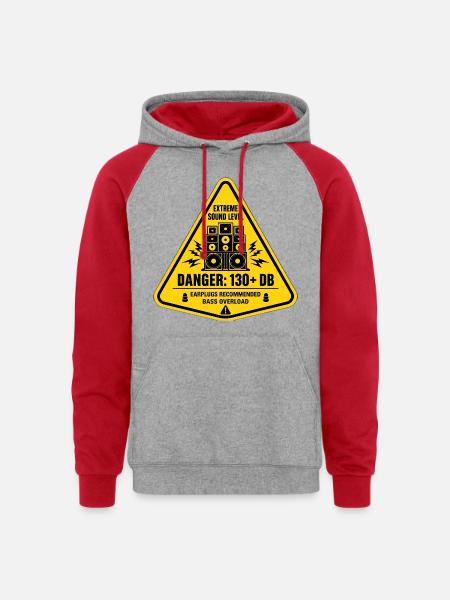 Extreme Audio Warning Sign - Unisex Colorblock Hoodie - heather grey/red