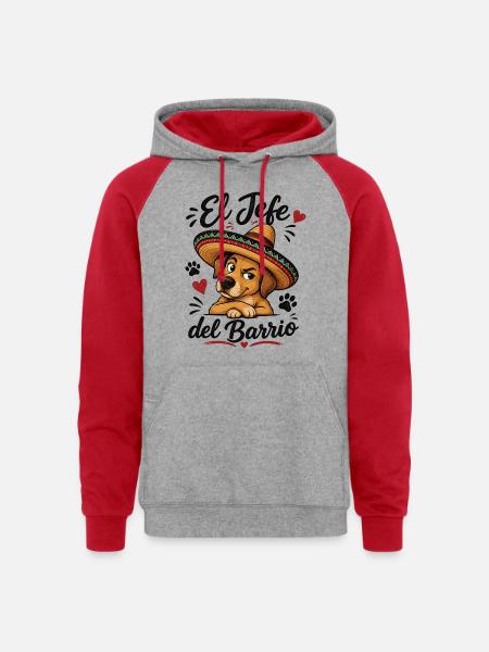 El Jefe del Barrio Dog - Unisex Colorblock Hoodie - heather grey/red