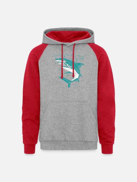 Polygon Shark - Unisex Colorblock Hoodie - heather grey/red