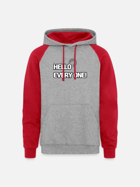 HELLO EVERY ONE 001 - Unisex Colorblock Hoodie - heather grey/red