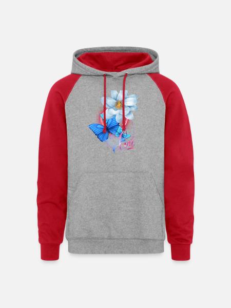 Love. Flowers, rose - Unisex Colorblock Hoodie - heather grey/red