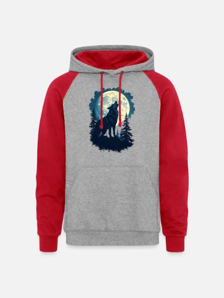 Wolf - Unisex Colorblock Hoodie - heather grey/red