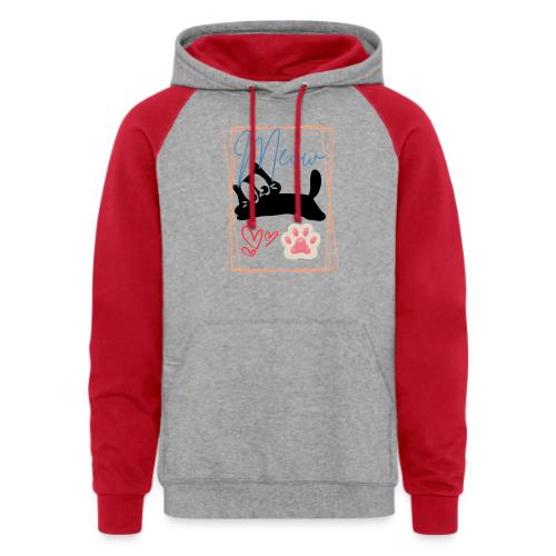 Meow Cat Paw Cute Kitty Lover Design - Unisex Colorblock Hoodie