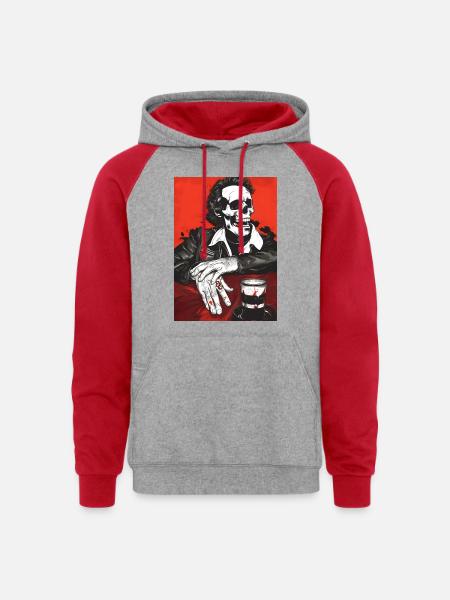 Skull Biker Noir - Unisex Colorblock Hoodie - heather grey/red
