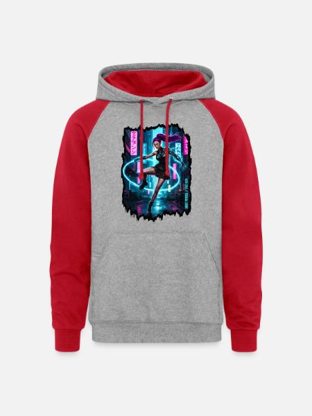 Cyberpunk Aesthetic — Phantom Protocol - Unisex Colorblock Hoodie - heather grey/red