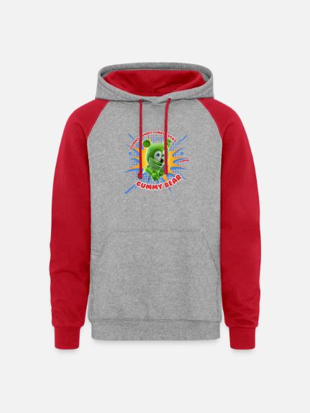 Funny Lucky Gummy Bear - Unisex Colorblock Hoodie - heather grey/red
