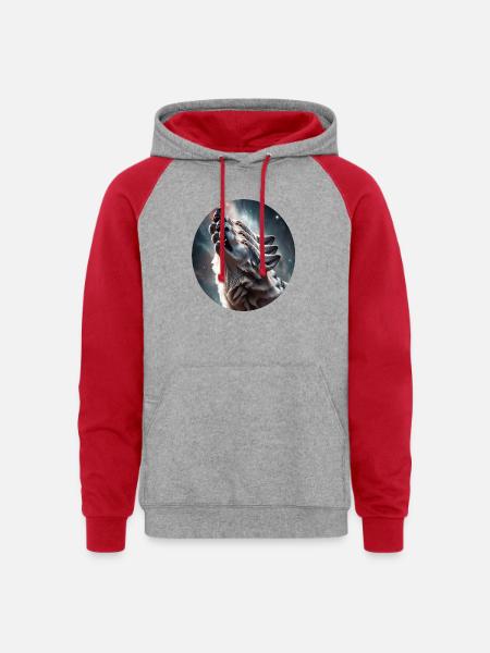 Wolf howling - Unisex Colorblock Hoodie - heather grey/red