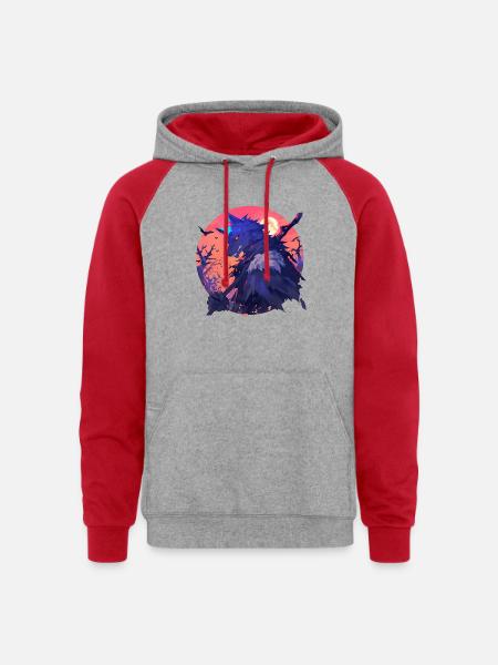 Werewolf Halloween - Unisex Colorblock Hoodie - heather grey/red