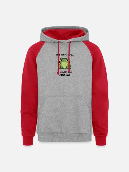 Frog Judges You, Immensely. - Unisex Colorblock Hoodie - heather grey/red