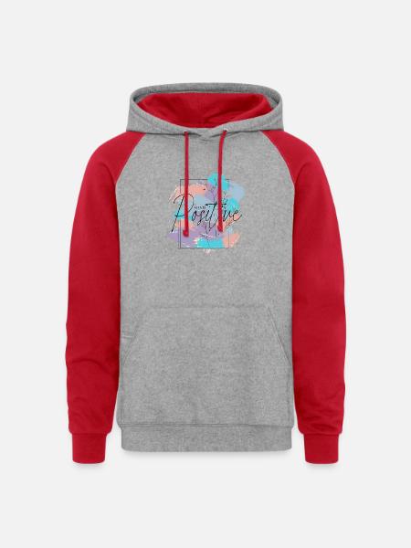 Mind Positive - Unisex Colorblock Hoodie - heather grey/red
