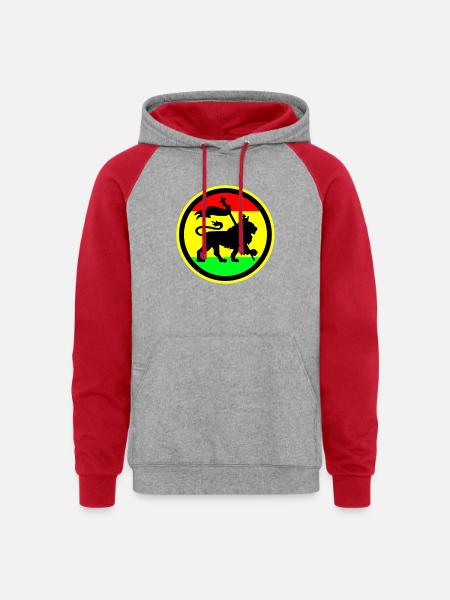Rasta Lion - Unisex Colorblock Hoodie - heather grey/red