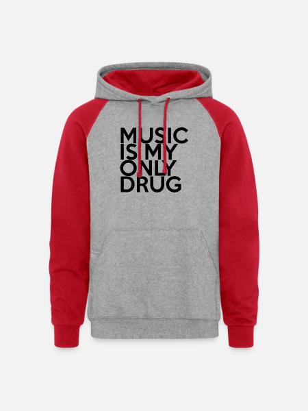 MUSIC IS MY ONLY DRUG - Unisex Colorblock Hoodie - heather grey/red