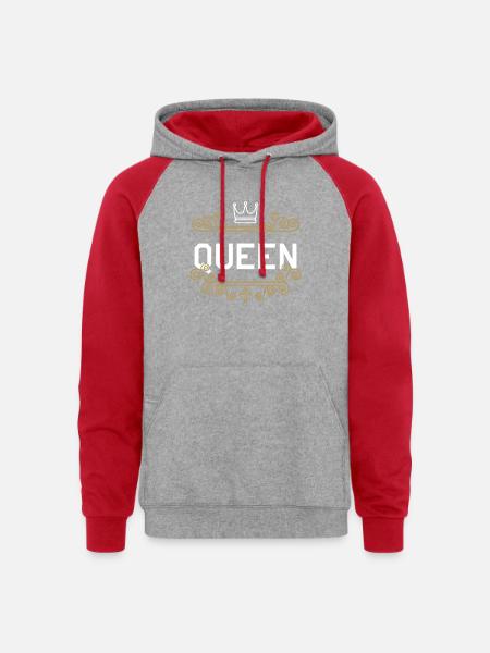 Queen King - Unisex Colorblock Hoodie - heather grey/red