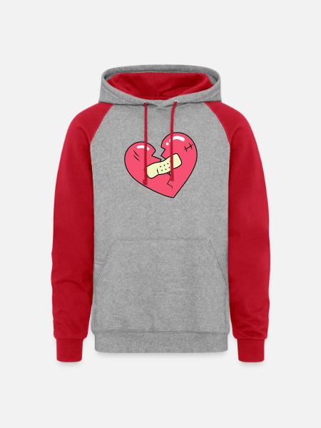 Broken Heart - Unisex Colorblock Hoodie - heather grey/red