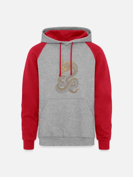 Golden Dragon Embroidery Art - Unisex Colorblock Hoodie - heather grey/red