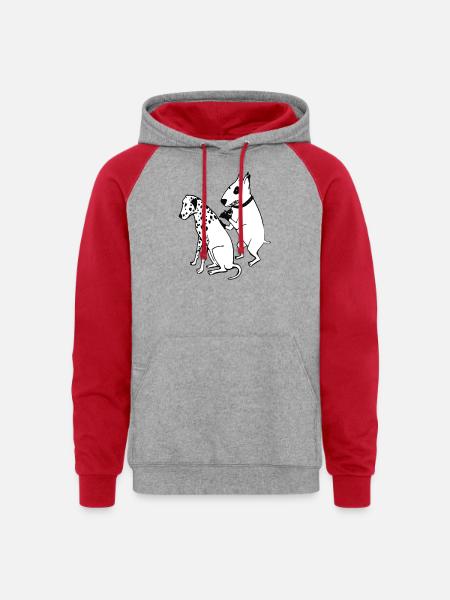 DALMATIAN DOG, TATTOO - Unisex Colorblock Hoodie - heather grey/red