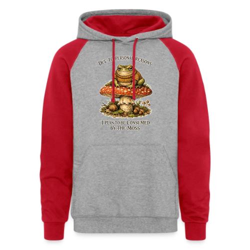 Frog Consumed by Moss Cottagecore Aesthetic - Unisex Colorblock Hoodie