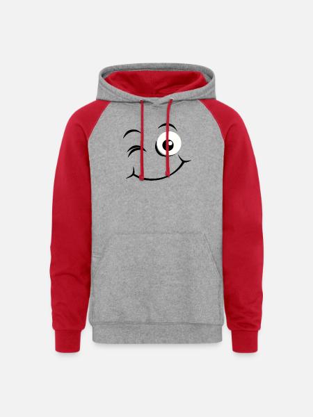 Happy face - Unisex Colorblock Hoodie - heather grey/red