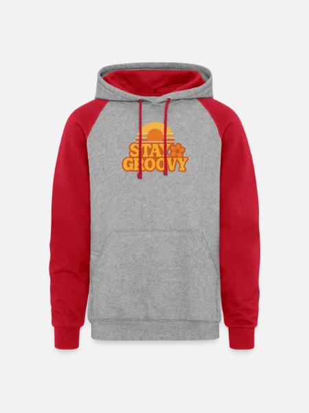 Retro Sunset Stay Groovy Graphic - Unisex Colorblock Hoodie - heather grey/red