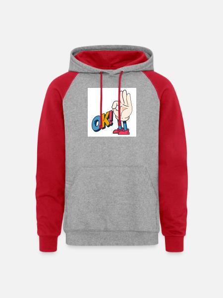 Hand Gesture OK with Bold Text - Unisex Colorblock Hoodie - heather grey/red