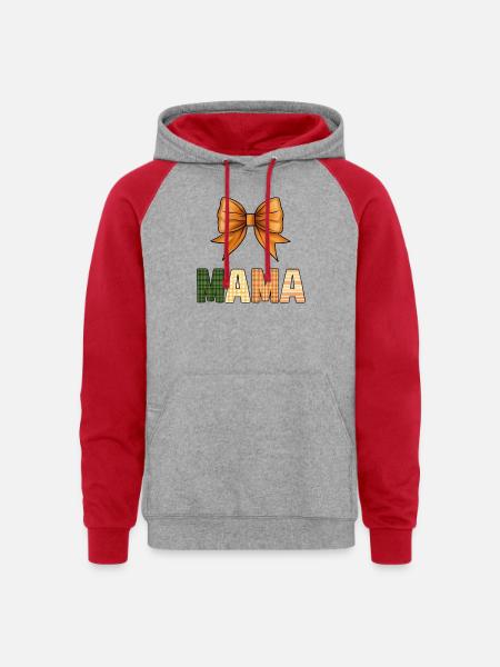 Rustic Gingham Mother Design - Unisex Colorblock Hoodie - heather grey/red