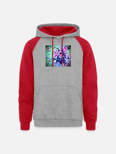 Zombie tentacle Rabbit  - Unisex Colorblock Hoodie - heather grey/red
