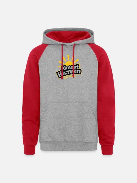 West Virginia Sunburst Emblem - Unisex Colorblock Hoodie - heather grey/red