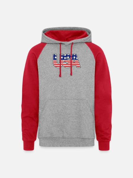 American Flag USA Logo - Unisex Colorblock Hoodie - heather grey/red