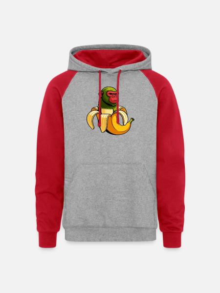 Chimpanzini Bananini Italian Brainrot Meme Art - Unisex Colorblock Hoodie - heather grey/red