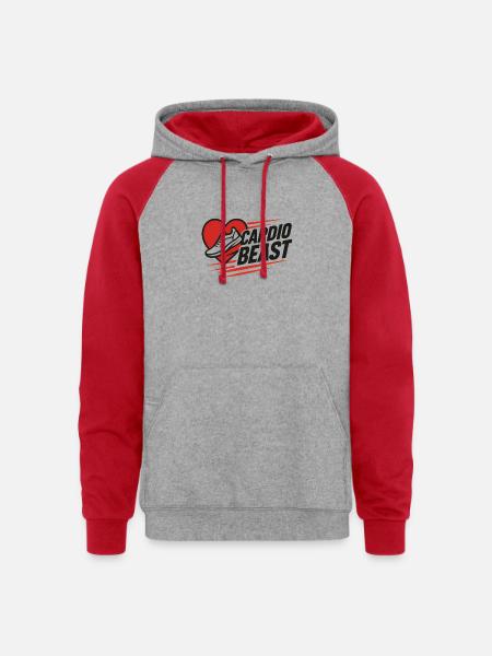 Cardio Beast Heartbeat Run Logo - Unisex Colorblock Hoodie - heather grey/red