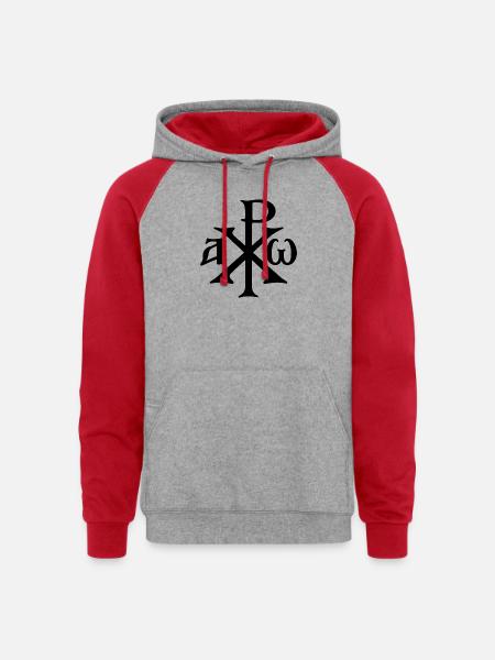 Chi Rho Christogram Black - Unisex Colorblock Hoodie - heather grey/red