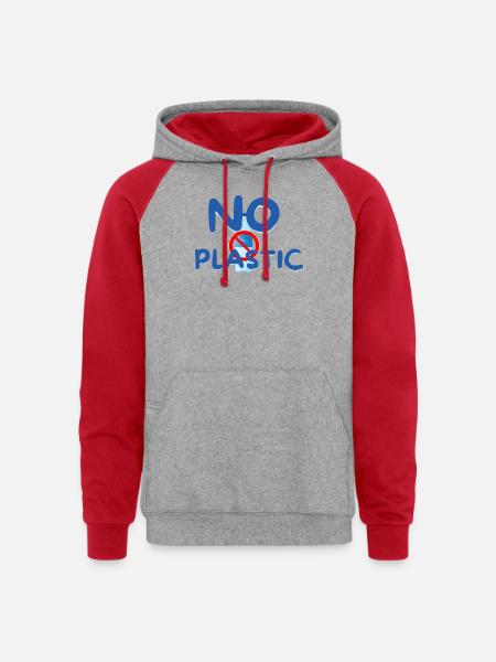 NO PLASTIC - Unisex Colorblock Hoodie - heather grey/red