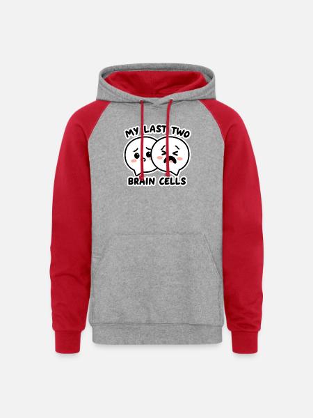 My Last Two Brain Cells - Unisex Colorblock Hoodie - heather grey/red