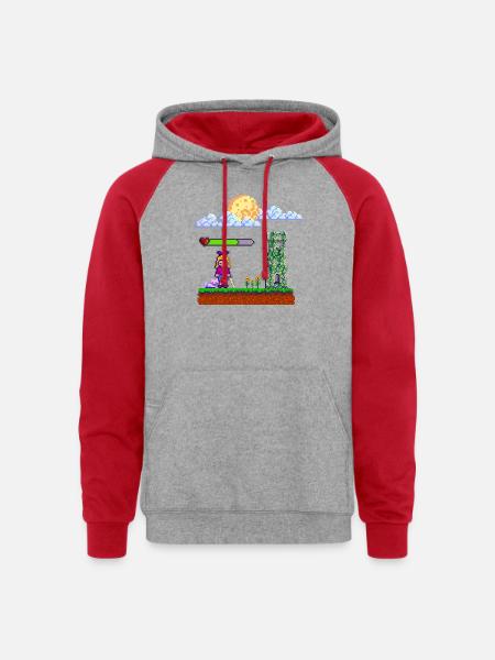 Pixel Heroine Art Design - Unisex Colorblock Hoodie - heather grey/red