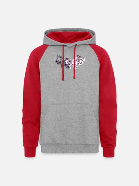 Sprig of Cherry Blossoms - Unisex Colorblock Hoodie - heather grey/red