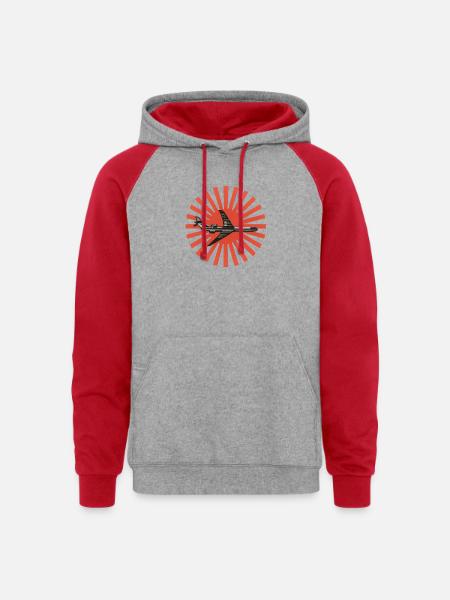 Red Sunburst plane Emblem - Unisex Colorblock Hoodie - heather grey/red