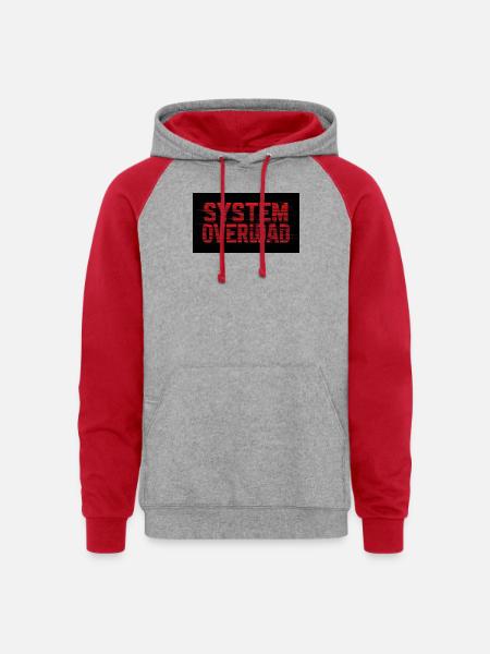 System Overload Glitch Text - Unisex Colorblock Hoodie - heather grey/red